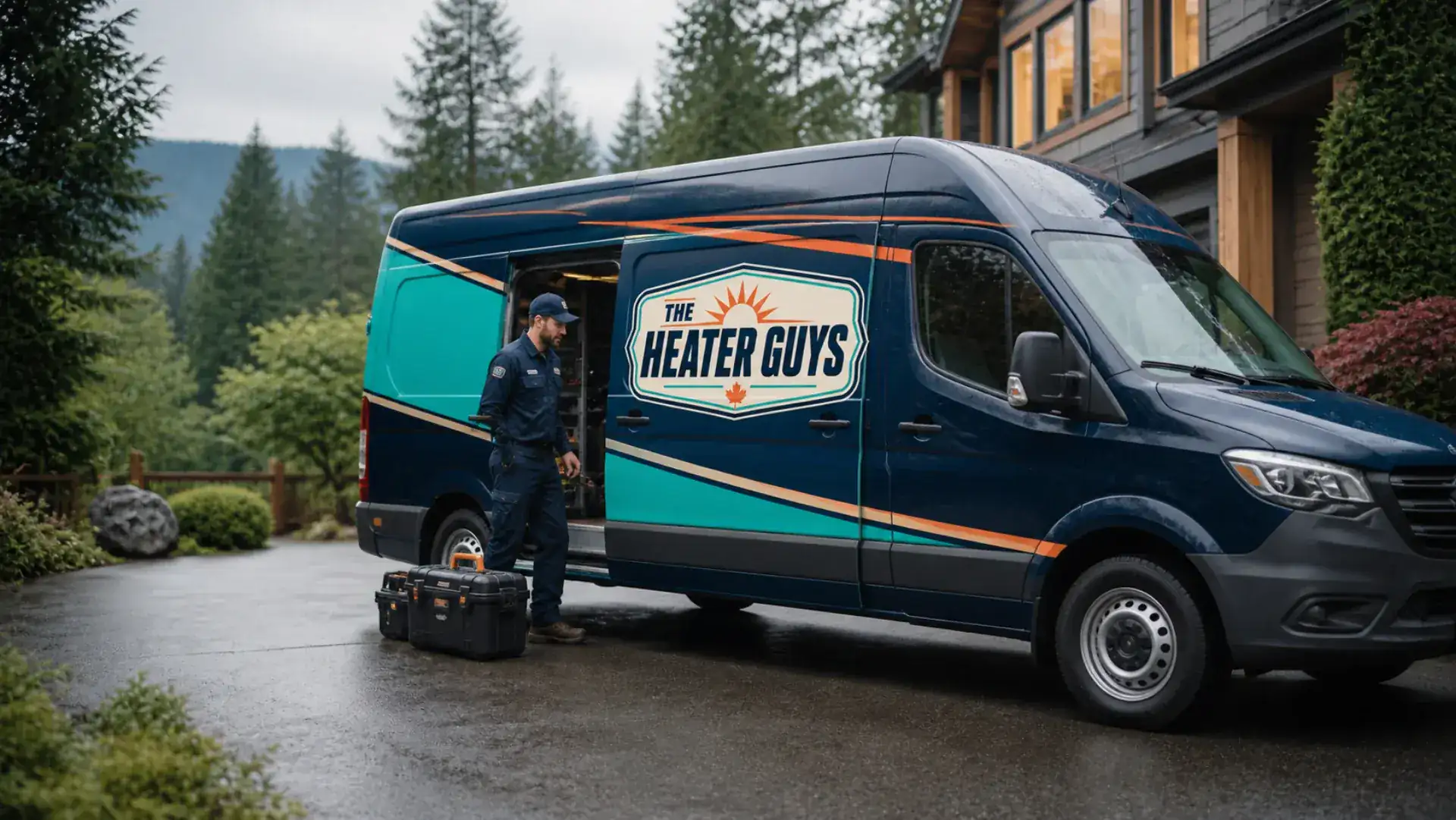 The Heater Guys branded HVAC service van at a Lower Mainland home